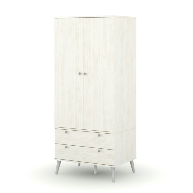 Augusta Industrial Style Pine Wardrobe with 2 Doors and 2 Drawers for Bedroom Storage White White One Size 1
