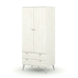 Augusta Industrial Style Pine Wardrobe with 2 Doors and 2 Drawers for Bedroom Storage White White One Size 1