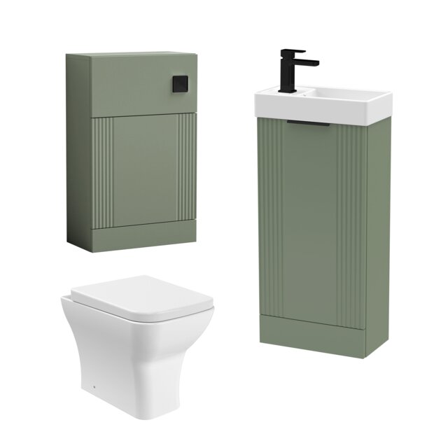 Balterley Cloakroom Suite - Fluted Floor Standing Vanity, WC, Toilet and Tap Green Satin Green 781.0000 x 400.0000 x 222.0000mm