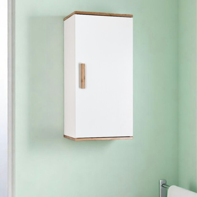 Showerdrape Nola Matt White & Bamboo Single Wall Bathroom Cabinet White 1