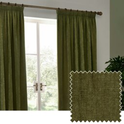 Yard Heavy Chenille Velvet Olive Pencil Pleat Curtains (W)117cm x (D)183cm Multi