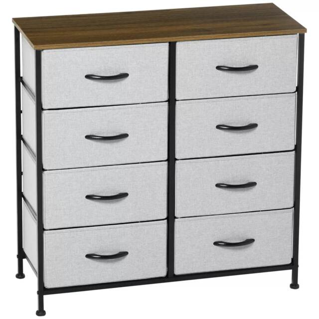 8 Fabric Drawer Bedroom Dresser With Wooden Top Grey Brown