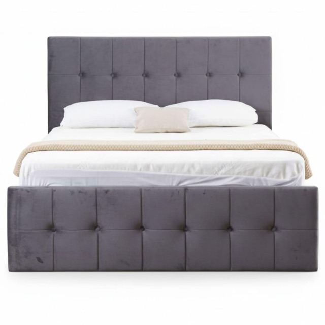 Ottoman Bed Gas Lift Storage Grey 4ft Small Double and 1 Mattress Cushioned Velvet Bedroom