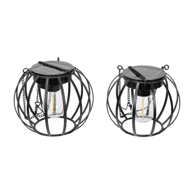 ValueLights 2 Pack Solar Powered Outdoor Black Metal Ball Garden Lantern Lights