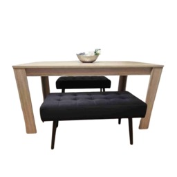 Dining Table and 2 Benches Oak Effect Wood Table 2 Black Velvet Benches Dining Room