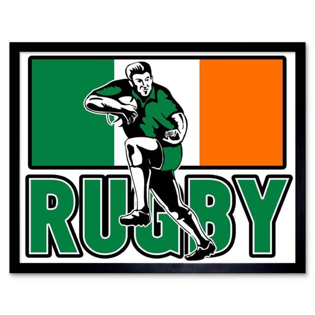 Sport Ireland Rugby Football Flag Irish Player Framed Wall Art Print
