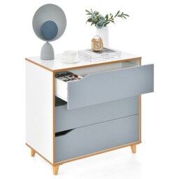 COSTWAY 3-Drawer Chest Storage Cabinet Dresser Organizer Grey