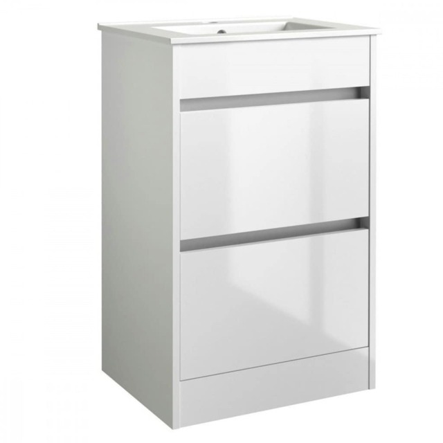 Bathroom 2-Drawer Floor Standing Vanity Unit with Basin 500mm Wide - White - (Urban) - Brassware Not Included White White 1