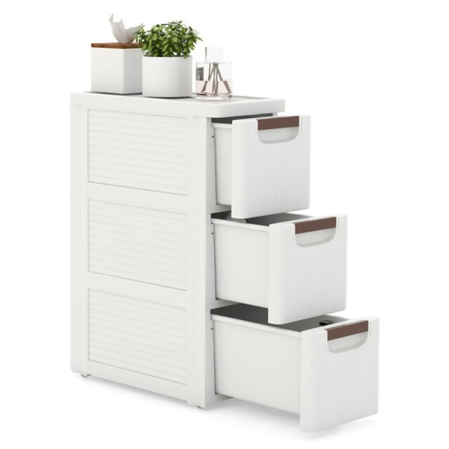 COSTWAY Narrow Storage Cabinet 3-Drawer Dresser Organizer White