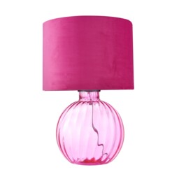 Contemporary Light Pink Ribbed Glass Table Lamp with Soft Velvet Fabric Shade Pink Pink 1