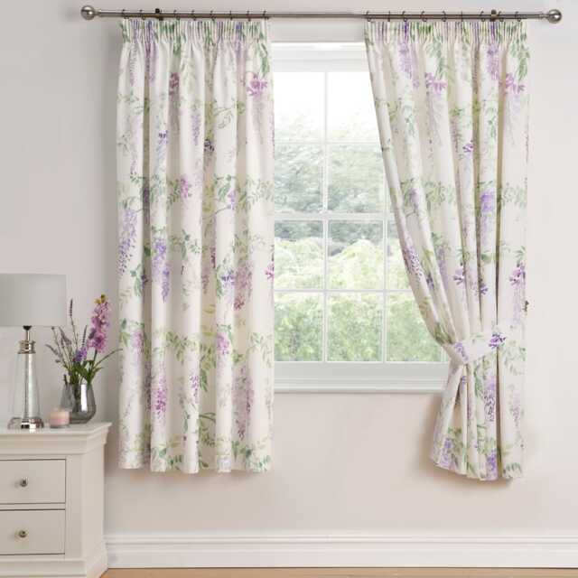 D & D Wisteria Pencil Pleat Curtains Lilac