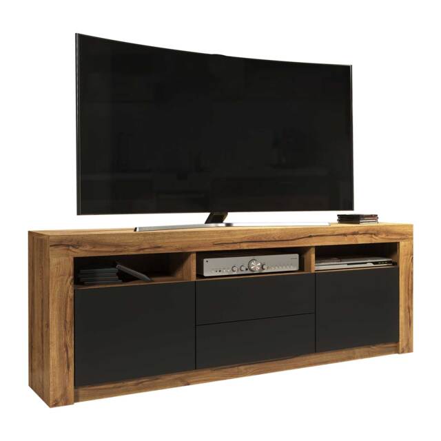 TV Unit TV Stand Oak Black Media Console Sideboard Storage Cabinet 160cm