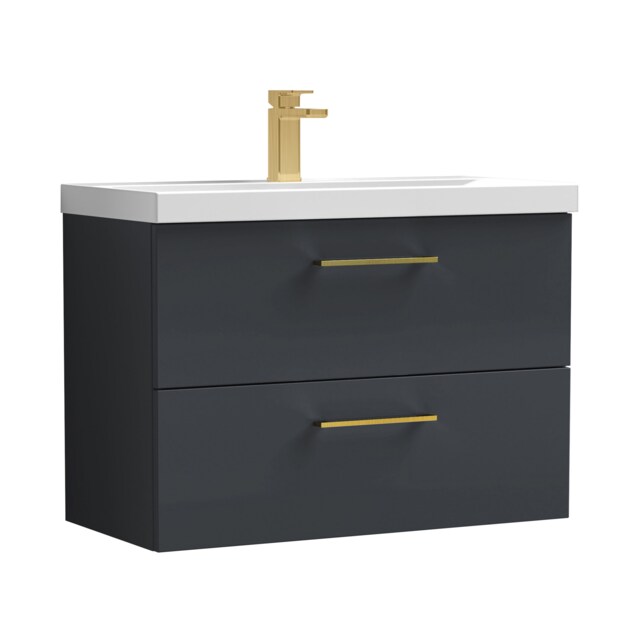 Balterley Wall Hung Bathroom 2 Drawer Vanity Unit and 1 Tap Hole Ceramic Basin, with Handles Grey