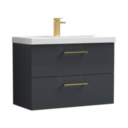 Balterley Wall Hung Bathroom 2 Drawer Vanity Unit and 1 Tap Hole Ceramic Basin, with Handles Grey