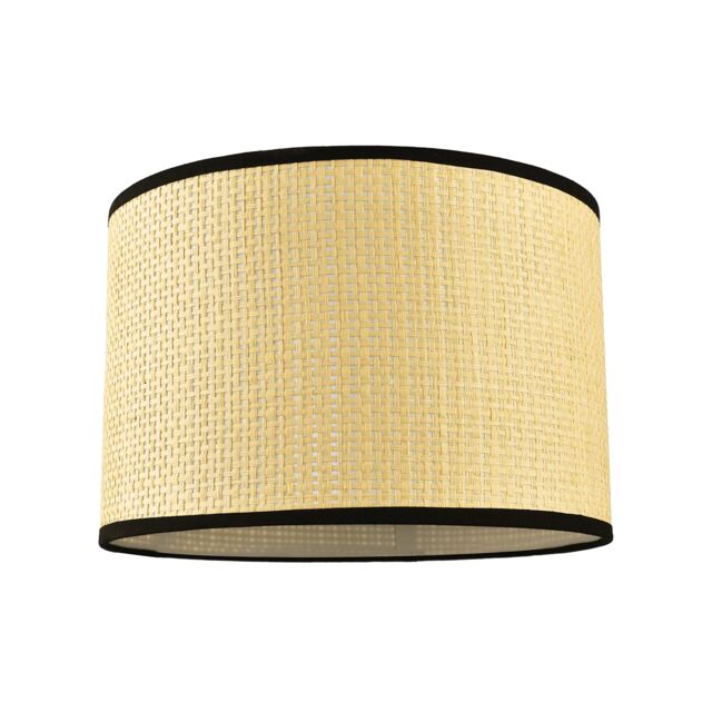 Thin Strapped Rattan Drum Lamp Shade with Black Cotton Fabric Trims Cream Taupe 1