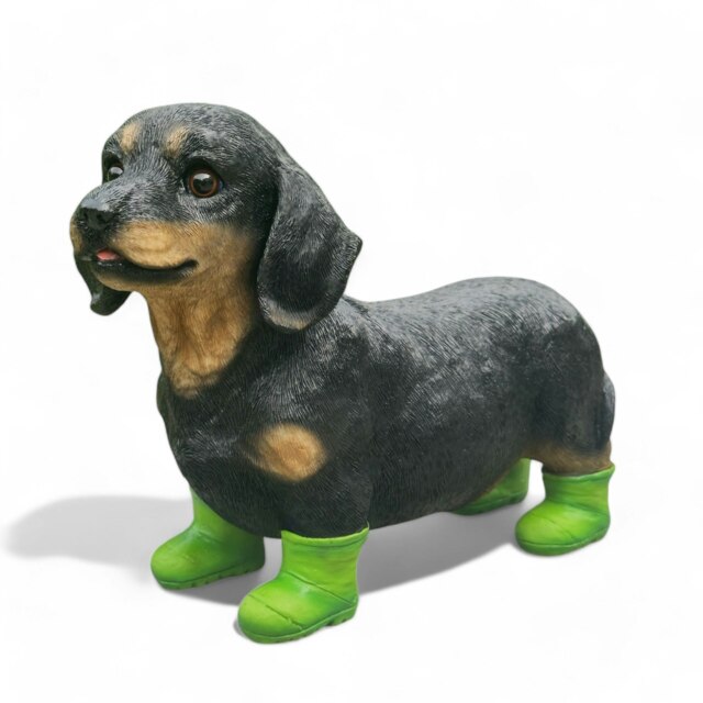 Dachshund In Green Wellington Boots Dog Figurine