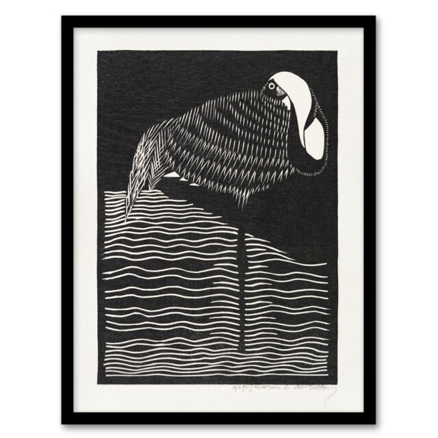 "Stylised White Necked Crane De Mesquita Framed Wall Art Print 12X16"""