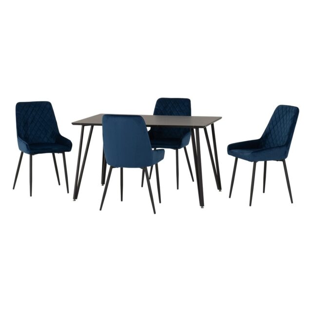 Marlow & Avery Indoor Dining Set with 4 Chairs - Black Marble - Sapphire Blue Velvet Black Black Marble/Sapphire Blue 5
