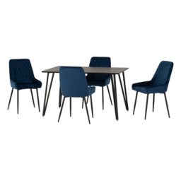 Marlow & Avery Indoor Dining Set with 4 Chairs - Black Marble - Sapphire Blue Velvet Black Black Marble/Sapphire Blue 5