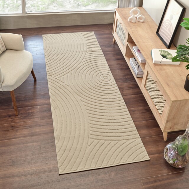 LIVABLISS Le Mans-Modern 3D High & Low Pile Textured In- & Outdoor Rug 80 x 230 cm Beige