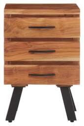 Orsina Three Drawer Acacia Side Table, Natural Solid Acacia Wood with Industrial Black Iron Legs, End Table