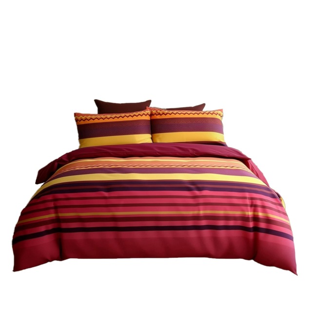 Duvet Cover And Pillowcase Set Red Black Stripe Design Polycotton Bed Linen Red Red Super King
