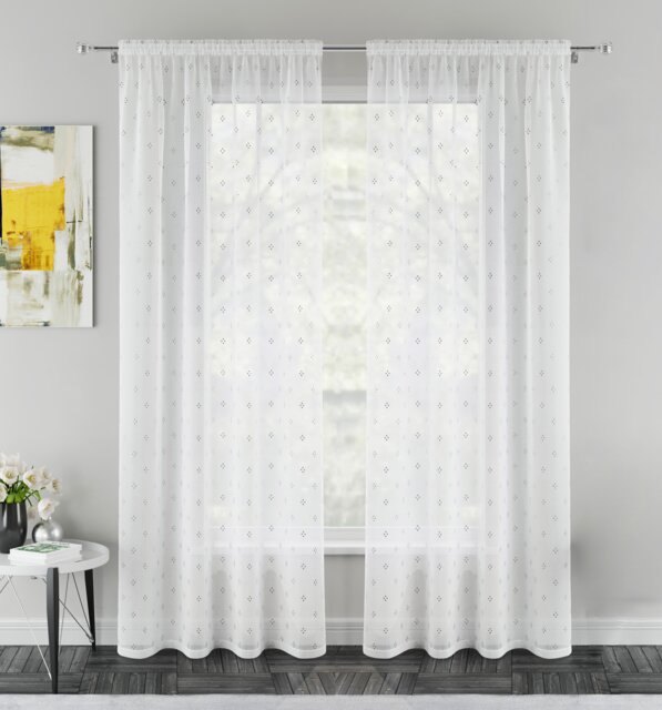 "Destiny Silver Metallic Dimond Print On Sheer Fabric - Pair 140 x 122cm (55x48"")"