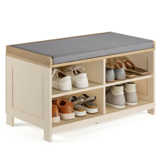 VonHaus Hallway Shoe Storage Bench with Seat Cream
