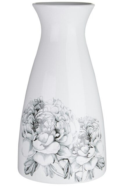 Interiors By Premier White Ceramic Vase With Black Floral Pattern, Large White Vase Big Accent, White Ceramic Display Vase White