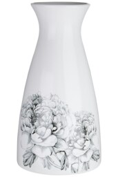 Orsina White Ceramic Vase With Black Floral Pattern, Large White Vase Big Accent, White Ceramic Display Vase