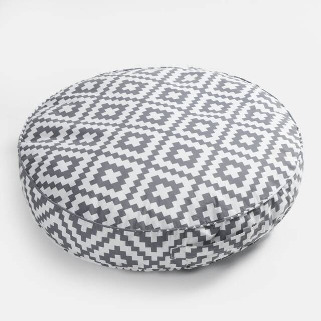 OHS Geometric Outdoor Garden Patio Deck Large Plump Round Water Resistant Floor Plush Seat Cushion Grey 60cm