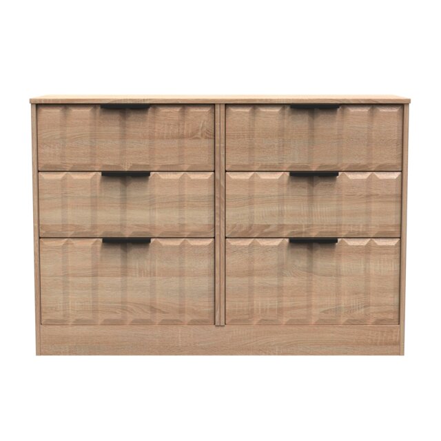 Seattle 6 Drawer Wide Chest of Drawers in Bardolino Oak (Ready Assembled) Brown Bardolino Oak