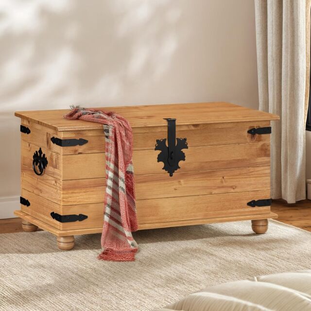 Mercers Furniture Corona Blanket Box Toy Chest Storage Trunk Ottoman Solid Wood Pine with Mexican Styling Wooden