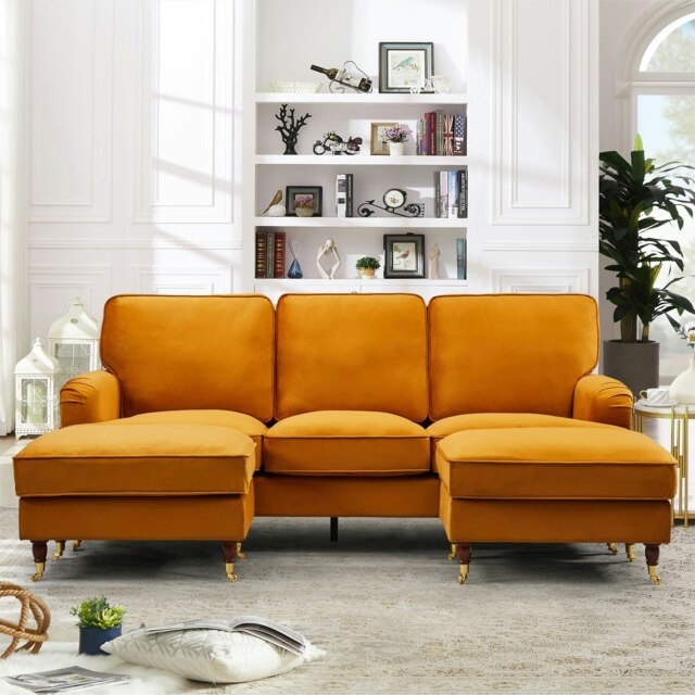 Woodbury U-Shaped Velvet Corner Sofa - Orange
