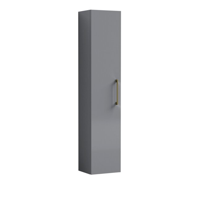 Balterley Level Modern Bathroom 1 Soft Close Door Wall Hung Tall Storage Unit, with Handle Grey Satin Grey 253 x 300 x 1433mm