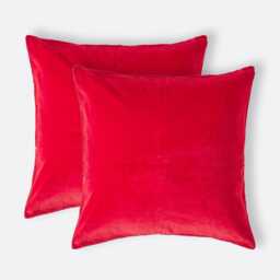Homescapes Set of 2 Red Velvet Cushion Covers - 40 x 40 cm Red Red 2