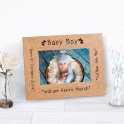 Personalised New Baby Boy Wood Picture Frame 7 x 5 New Baby Gift