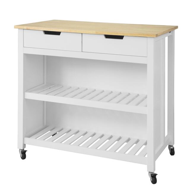 SoBuy FKW74-WN,Kitchen Island on Wheels with 2 Drawers & 2 Shelves White White