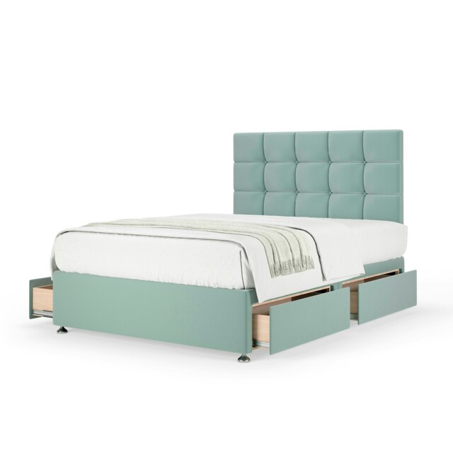 Majestic 1000 Pocket Sprung Duckegg Plush Velvet 4 Drawer Divan Set And Pearl Headboard King Size