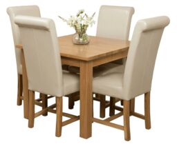 Oslo 90 x 90 cm Oak Small Dining Table and 4 Washington Leather Chairs Cream Cream