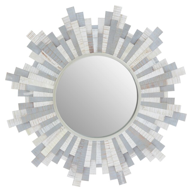 Sunburst Grey and White Wooden Wall Mirror Grey