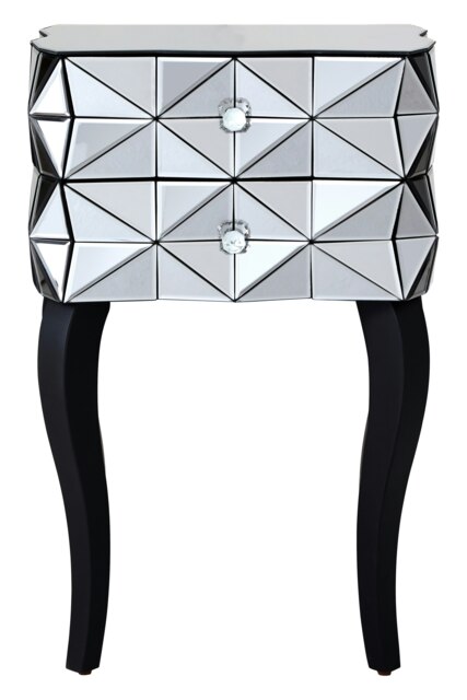 Orsina Unique 2 Drawer Bedside Table, Elegant Square Side Tables With Cut Glass Handles, Compact Lounge Sidetable