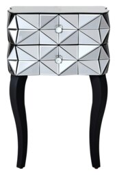 Orsina Unique 2 Drawer Bedside Table, Elegant Square Side Tables With Cut Glass Handles, Compact Lounge Sidetable