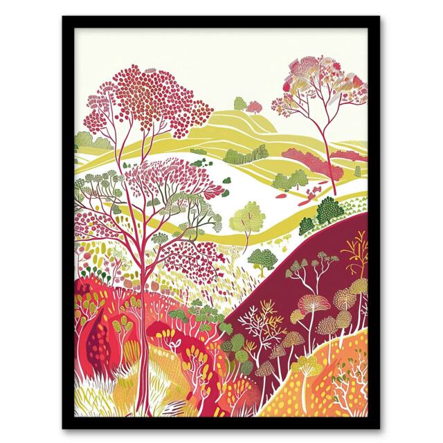 Blooming Trees Yorkshire Countryside Home Decor Black Framed Wall Art Print A4