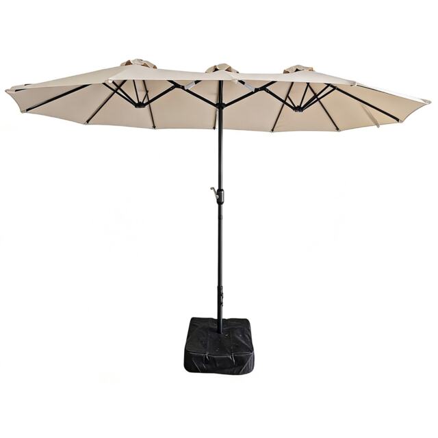 Gr8 Garden 4.6m Patio Parasol Large Double Sided Garden Umbrella Crank Handle Base Beige