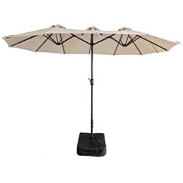 Gr8 Garden 4.6m Patio Parasol Large Double Sided Garden Umbrella Crank Handle Base Beige