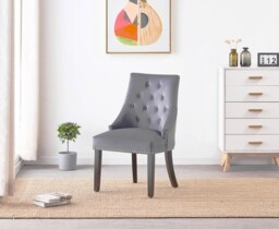 Windsor Single Velvet Dining Chair Ergonomic Scoop Knockerback & Button Tufted Wood Legs Grey Dark Grey