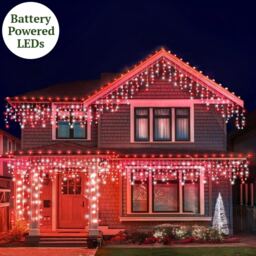 2.5m Red & Bright White Connectable Icicle Lights 83 BATTERY LEDs 8 Settings Memory & Timer Outdoor Weatherproof Christmas
