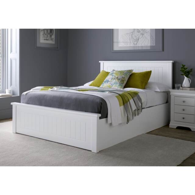 Painted Wood Double Ottoman Bed in White