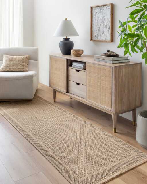 LIVABLISS Mirage-Cottage Fringe In- & Outdoor Jute-Look Rug 80 x 220 cm Tan Black